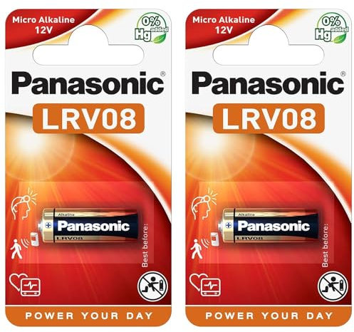 PANASONIC - Lote de 2 ampollas de 1 pila alcalina LRV08-12 V