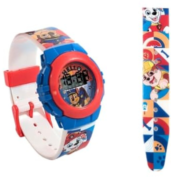 My sweety pop – Montre Numérique pour Garcon - Enfant - Ecole - Maternelle - Garderie - Vacances - Idée Cadeau - Bracelet Ajustable - Pat Patrouille - Bleu/Rouge