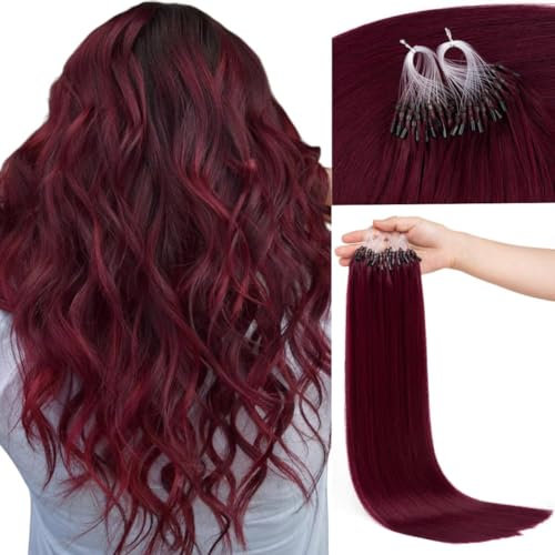 Kun Na Human Hair Wine Red Micro Beads Hair Extensions Burgundy Micro Loop Hair Extensions 24 Inch 50g #99J