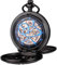 ManChDa Taschenuhr - Taschenuhr mit Kette Mechanisch Doppelte Abdeckung Taschenuhren Steampunk Skelett Antike römische Ziffern Handaufzug Fob Uhr für Herren + Geschenk Box | Schwarz Blau