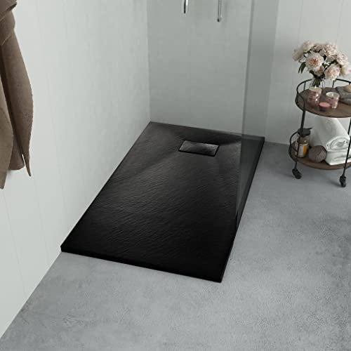 LAPOOH Duschwanne, Lamellenwand, Dusche Komplett, Duschrückwand, Komplettdusche, Duschkabine, Duschtasse, Begehbare Dusche, SMC Schwarz 80×80 cm