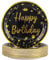 DHAIQC Pack of 50 Birthday Paper Plates, 18 cm, Paper Plates, Black Gold Party Plates, Disposable Plates, Black with Gold Rim, Paper Plates, Children's Birthday Party Tableware (Birthday Black, 18 cm)