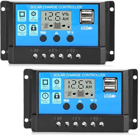 Regulador de carga solar de 30 A, 12 V/24 V, 2 unidades de controlador de cargador solar, panel solar, regulador de carga solar, regulador de carga solar de 12 V, panel solar inteligente Dual USB