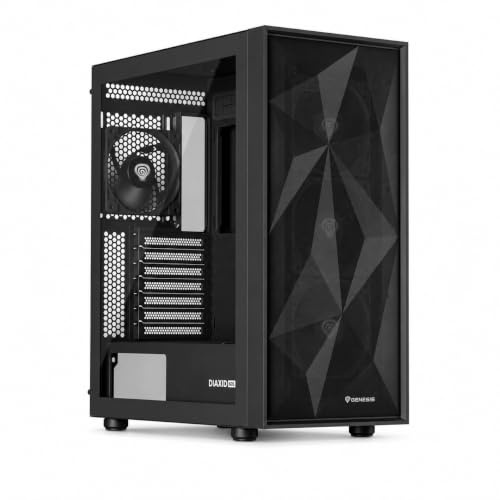 Genesis Diaxid 605F PC Gehäuse Midi Tower Schwarz, Gaming PC Case mit Glasfenster, Mesh-Front, USB-C, 5X 120mm Lüfter, hoher Airflow, Staubfilter, für ATX Micro-ATX Mini-ITX