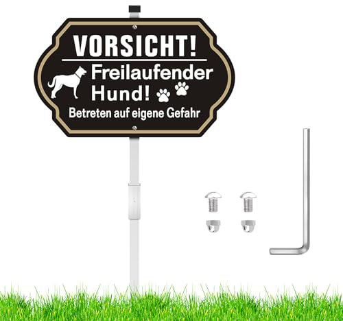 Vorsicht Hund Schild mit Pfosten Metall Aluminium, 30 x 18 cm Groß Achtung Hund Schild Alu Warnung vor dem Hund Schilder für den Innen- und Außenbereich Reflektierendes Hofschild
