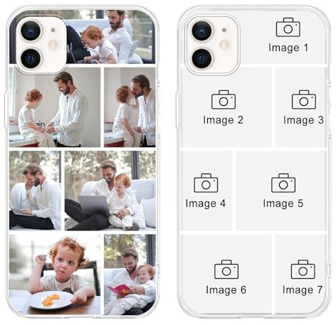 Yoedge Personalised Phone Case for iPhone 12 Mini 5.4 inch, Custom Photo Design Flexible Soft Silicone Customized Rubber Shockproof Cover, Personalize with 7 Image Collage for Girls Women, Transparent