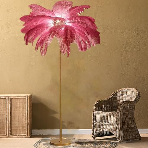 WYEIAHS Lampadaire Plume D'autruche,63‘' Lampe Plume Palmier Lampe De Chevet Lampe sur Pied pour Salon,Chambre À Coucher, Décoration De Bureau À Domicile (Pink)