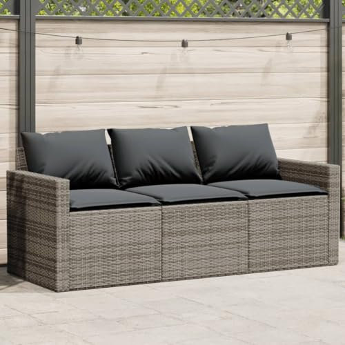 LLEZKBR Furniture select-Gartensofa mit Kissen 3-Sitzer grau Poly Rattan