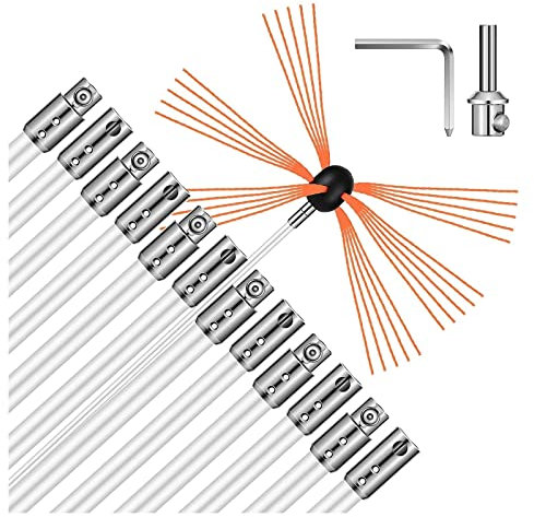 Kit Spazzacamino, Kit Pulizia Camino Flessibile A 8 Aste Con Occhiali, Spazzola, Guanti, Copertura Antipolvere, Spazzacamino For Sfiato Camino, Stufa, Canna Fumaria(12 m)