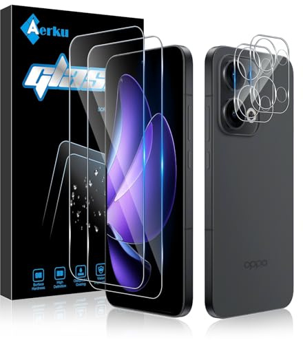 Aerku Verre Trempé pour Oppo Reno 13 avec Caméra Arrière Protecteur [2+2 Pièces], Dureté 9H [Sans Bulles] [Ultra HD] Ultra Résistant Film Vitre Trempé Protection écran [Transparente]