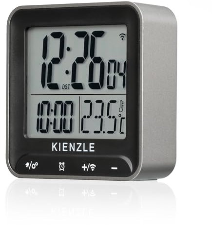 Kienzle Digitaler Funkwecker Quadratisch mit DCF-Funksteuerung, 2 Weckzeiten, Innentemperaturanzeige, Hintergrundbeleuchtung, Touch-Tasten