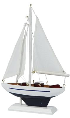 Segelboot Deko Maritim 13x21cm Holz - Dekofigur Segelschiff - Holzboot Aufsteller Schiff Boot - Maritime Tischdeko Meeresdeko Weiß Blau