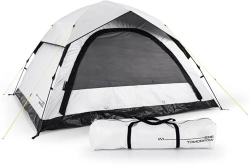 Where Tomorrow Pop up Wurfzelt | 4 Personen Zelt mit Kühleffekt | für Camping, Outdoor, Festival & Party | Kuppelzelt mit Sonnenschutz & Regenschutz | leicht & wasserdicht | Biwak
