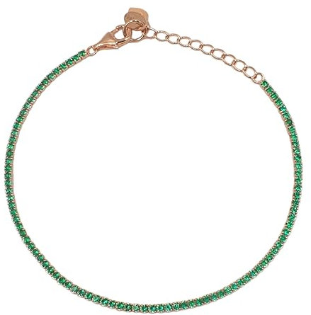 LA TRIADE STUDIO – Bracciale Tennis in Argento Sterling 925 Placcato Oro Rosa e Zirconi Colorati. Un’Eleganza Senza Tempo, una Luce che Incanta. (VERDE)