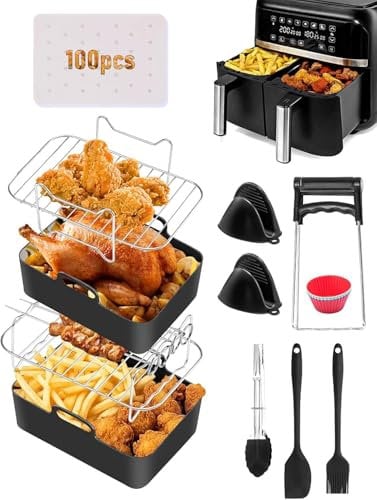 M.J COMFY-LIFE 12pcs Air Fryer Accessories, Air Fryer Liner for Ninja AF300UK AF400UK & Tower T17088, Reusable Silicone Air Fryer Liner, Racks