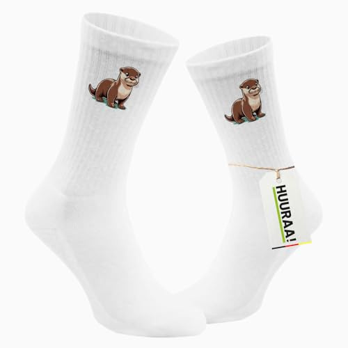 Huuraa Unisex Socken Otter Comic Geschenk | Baumwolle Tennissocken Geschenkidee Weiße Sportsocken mit Motiv Unisex Baumwollsocken für Frauen und Männer