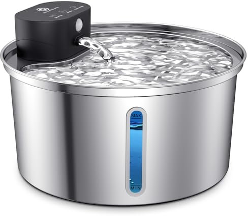 FIVAVA Katzenbrunnen Kabellos Edelstahl 3.2L Trinkbrunnen für Katze Kabellos,Katzen Trinkbrunnen Sensor Cat Fountain 3 Modi Katzenbrunnen für Katzen Super LeiseTransparentes Fenster 2 Filter