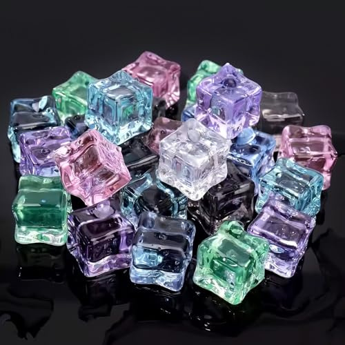Fake Ice Cubes 50 Pcs Colored Ice Cube Decorative Ice Rocks Square Artificial Crystals Vase Rock Fake Diamonds for Vase Fillers Table Decoration Wedding Display Photography Props 1.8x1.8 cm