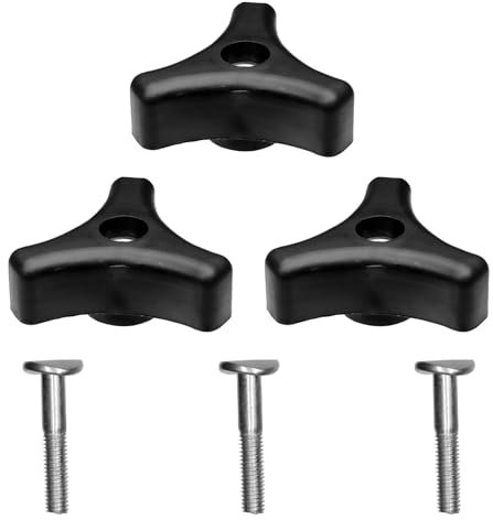 JIEHU 3 Pcs Lawn Mower Parts, Triangle Knob Handle Nut Screw Bolt, Lawnmower Handle Bolt for Most Lawnmowers Handles (Black)