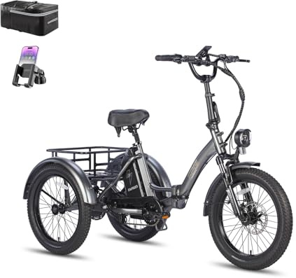 Fafrees F20 Mate faltbares Elektro-Dreirad E-Bike 20 Zoll Fat Tire, 48V 20Ah Akku 120km, hydraulische Feststellbremsen, 180kg Traglast mit Korb