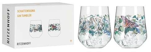 RITZENHOFF 3701004 Gin-Glas 700 ml - 2er-Set - Serie Schattenfauna, Vogel & Schmetterling-Motiv- Made in Germany