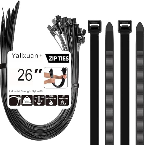 26 Inches Heavy Duty Self-Locking Nylon Cable Ties,650mm,30 Pack,200lb | Extra Long Nylon Zip Ties,Wire Ties for Cable Management, Strong & Adjustable Tie Wraps
