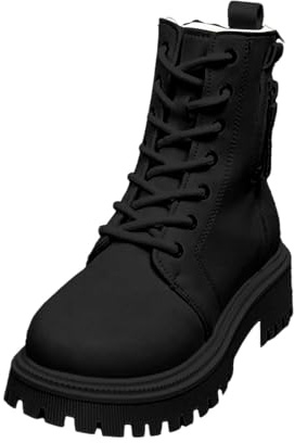 LCpddajlspig Anfibi Donna Platform Stivali Biker con Lacci Fodera in Pile Stivaletti in Pelle Punta Rotonda Tinta Unita Boots Termica Morbidi per Autunno Invernali Nere 38