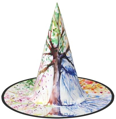 ZHAOUR 1 x Halloween-Hut – schöner Vier-Jahreszeiten-Baum-Druck, Hexen-Dekor, Party, Cosplay, Rollenspiele, Karneval, Maskerade-Zubehör