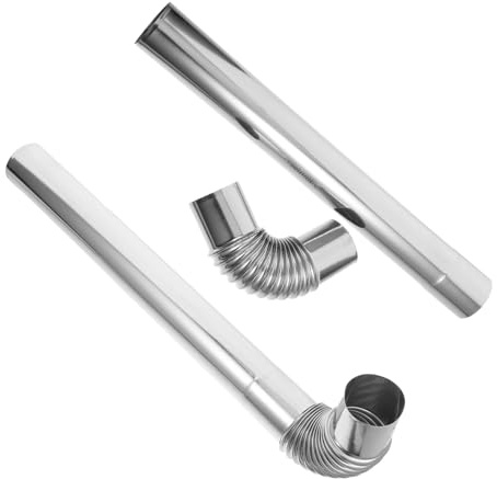 ABOOFAN Stainless Steel Stove Pipe Elbow and Chimney Vent Flue 4pc Set, 6cm x 50cm Thickened 304 Stainless Steel Flue for Wood Burning Stove, Fireplace and Boiler Venting in Home Heating