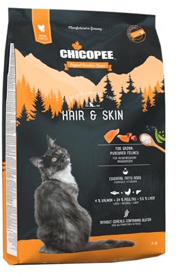 Chicopee Holistic Nature Line | Adult Hair & Skin | Katzenfutter trocken | Lachs & Geflügel | Haut & Fell, Omega-Fettsäuren | ohne glutenhaltiges Getreide | Inspiriert von der Natur Kanadas | 8 kg