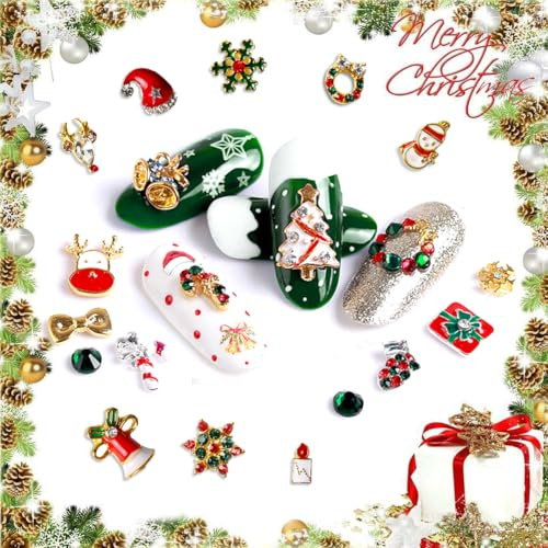 PHOGARY 20 Stücke 3D Weihnachten Nail Charms, Metall Weihnachten Charm Nägel Kunst Dekorationen, Weihnachts Nagelschmuck Nails Art Charms für Nageldesign Zubehör