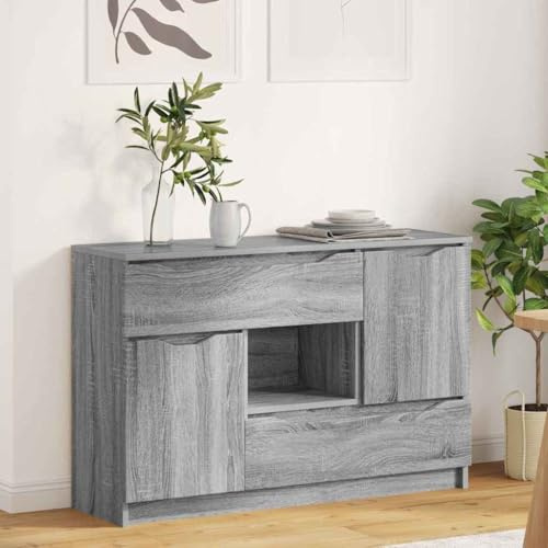 Qnhdfrt Sideboard Grau Sonoma 100 cm Breit aus Holzwerkstoff mit 2 Türen & Schublade Modernes Design Stauraum Wohnzimmer Esszimmer Flur Küche