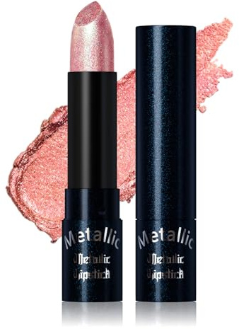 Glitzer Lippenstift, Gold Glitter Lipstick mit Matte Finish, Sparkling Chamaleon Lippenstifte, Wasserfest & Langlebig Metallic Lippen Make Up, Hochpigmentierter & Feuchtigkeitsspendende Shiny Lip Balm