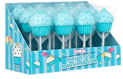 Piruletas Marshmallow Pastel Azul y Rosa para Mi Primera Comunión – Estuche 16 Unidades – Nubes en Forma de Piruleta – Chuches Dulces para Mesa Candy Bar y Detalles de Invitados (PASTEL AZUL)