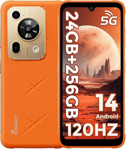 FOSSiBOT F112 Pro 5G Android 14 Telefono Móvil Resistente, 24GB+256GB/1TB Móvil Irrompible, 6.88''-120 Hz, 6nm Dimensity 6300+, AI Cámara 50 MP, 7150 mAh, Dual SIM/NFC/IP68/IP69K (Azul-5G)