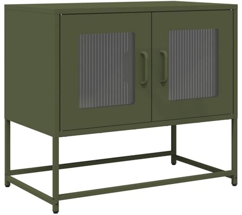 KTHLBRH Olive Green TV Stand with Handles, Cold-Rolled Steel TV Sideboard and Metal Bench with Feet for Living Room Storage