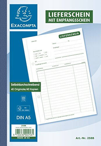Exacompta 258B 80er Pack Lieferscheine DIN A5 2 x 40 Blatt selbstdurchschreibend ideal für die schnelle Erstellung von Lieferscheinen