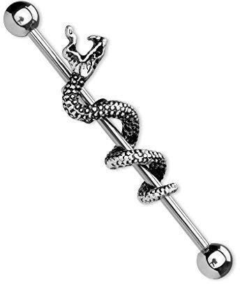 Tapsi´s Coolbodyart® Industrial Barbell Piercing Stab Edelstahl Chirurgenstahl 316L 38mm Altsilber,Schlange