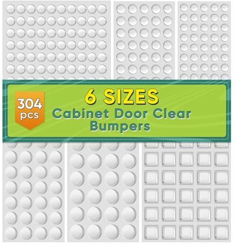 304 Pieces Clear Rubber Feet Bumper Pads, Buffer Pads Adhesive Rubber Feet, 6 Size Cabinet Door Bumpers - Round, Hemispherical, Square Noise-Dampening Bumpers for Drawers, Glass Non Slip