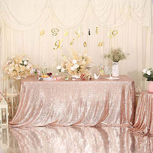 Eternal Beauty - Tovaglia con paillette, ideale per matrimoni, Halloween, Natale, feste e banchetti, Oro rosa, 152*260cm