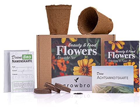 growbro - FLOWER POWER - Essbare Blüten Anzucht-Set, Dein Samen Mix für essbare Blumen & Bienenwiese Saatgut