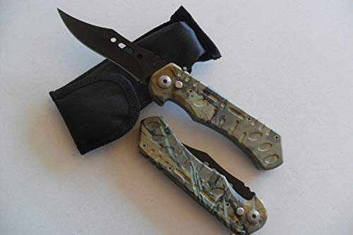 CP-CP-075 - Camouflage Couteau Automatique Lame Acier Noir 8,5 Cm Manche Acier Chasse Pêche Bivouac