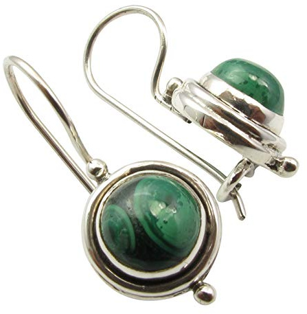 SilverStarJewel Runde Malachit baumeln Ohrringe 2,3 cm 3,9 Gramm 925 Sterling Silber Kunstgeschenk
