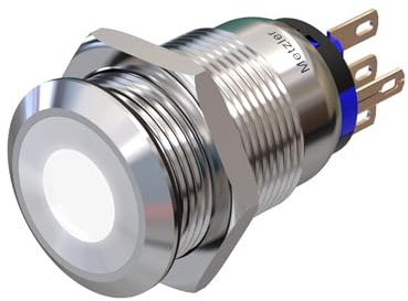 Metzler - Druckschalter 19mm - LED Punktbeleuchtung Weiß - IP67 IK10 - Edelstahl - Flach - Lötkontakte