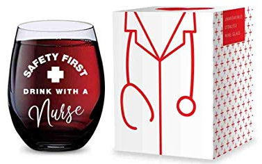 Stemless Wine Glass for Nurses (Safety First Drink With A Nurse) Made of Unbreakable Tritan Plastic - 16 ounces