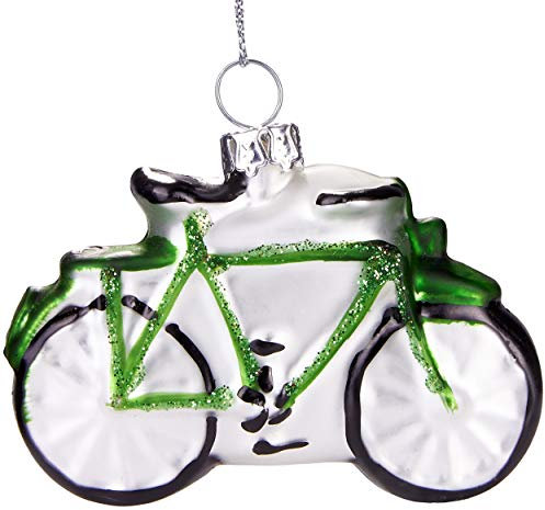 BRUBAKER Fahrrad Grün - Handbemalte Weihnachtskugel aus Glas - Mundgeblasener Christbaumschmuck Figuren lustig Deko Anhänger Baumkugel - 7 cm