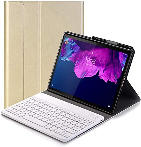 C/N Teclado Funda para Lenovo Tab P11 - QWERTY Ultra Slim Teclado Wireless Keyboard Case con Magnético Desmontable Inalámbrico Bluetooth para Lenovo Tab P11 11 2020 TB-J606F, Oro