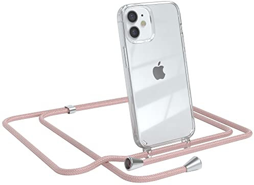 EAZY CASE Handykette kompatibel mit iPhone 12 Mini Handyhülle mit Umhängeband, Handykordel mit Schutzhülle, Silikonhülle, Hülle mit Band, Stylische Kette mit Hülle für Smartphone, Rosé-Gold