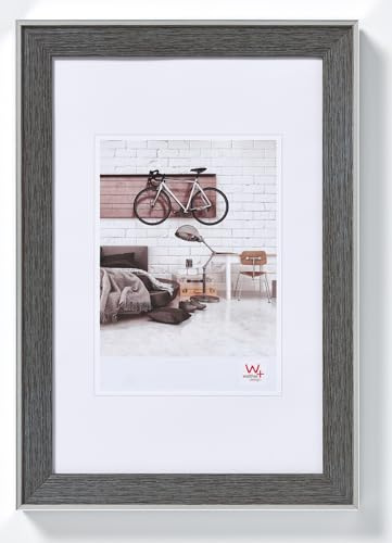 walther design Bilderrahmen grau 18 x 24 cm mit Silberne Außenkante, Bohemian Designrahmen EN824D