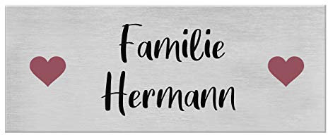 9 Motive, farbige Laserbeschriftung, UV- und witterungsbeständig - Edelstahl Briefkastenschild mit Gravur - Namensschild selbstklebend (3M) - Türschild personalisiert mit Namen - Herz
